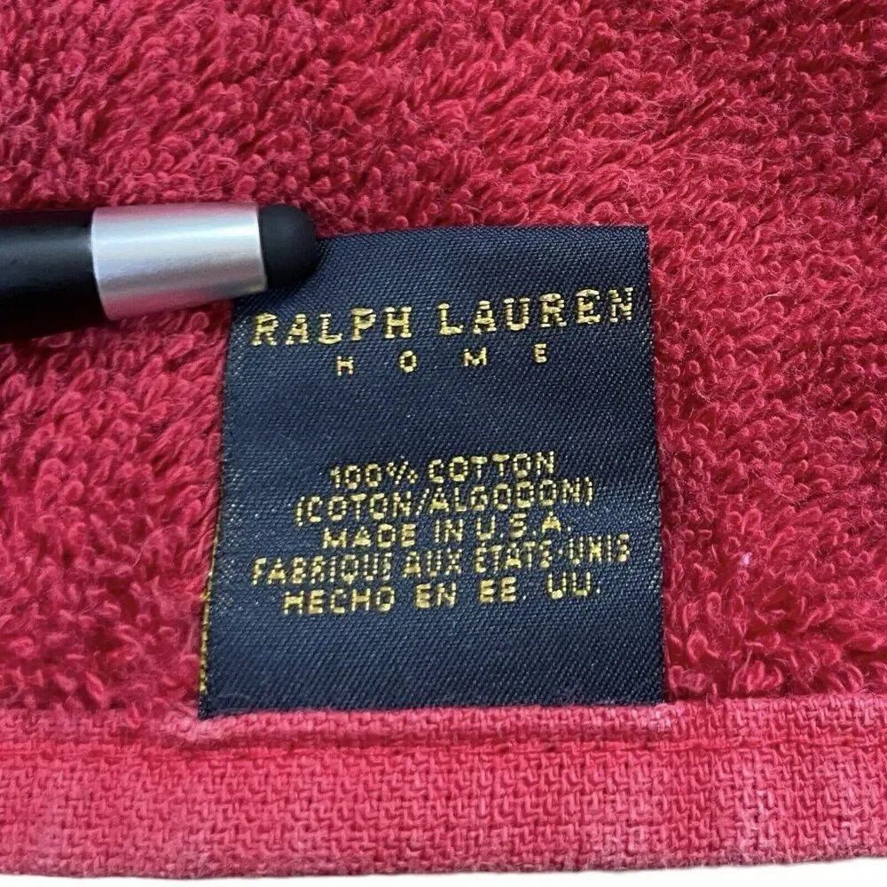 Vintage 1990s Ralph Lauren Red Cotton Towel Set 3 Bath Body Hand Washcloth USA